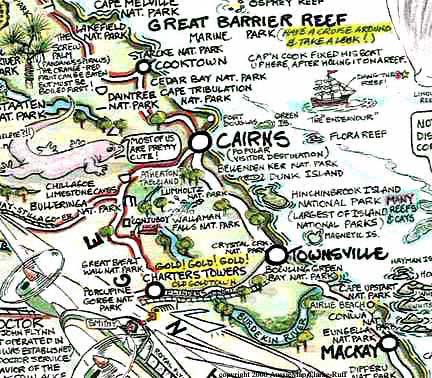 Queensland, Cairns, Townsville, Great Barrier Reef, Mackay, on the Australian map - Aussiemap